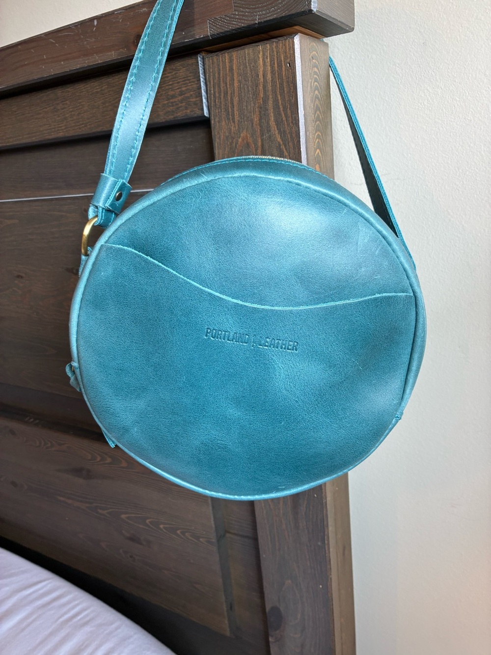 Brand new Portland Leather Teal large Round Crossbody Bag